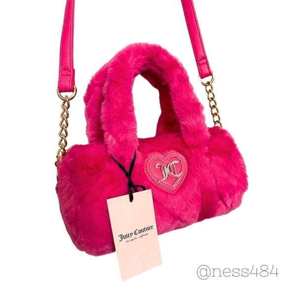 NWT Hot Pink Juicy Couture Faux Fur Roll Bag - Picture 3 of 8